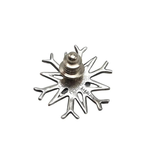 Sterling Silver Modernist Artist Signed Snowflake Lapel Pin Vintage - Picture 3 of 6